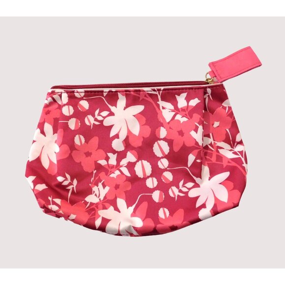 Estee Lauder Floral Cosmetic Bag Pink White Zip Closure Ribbon Zipper Pull - Picture 2 of 4